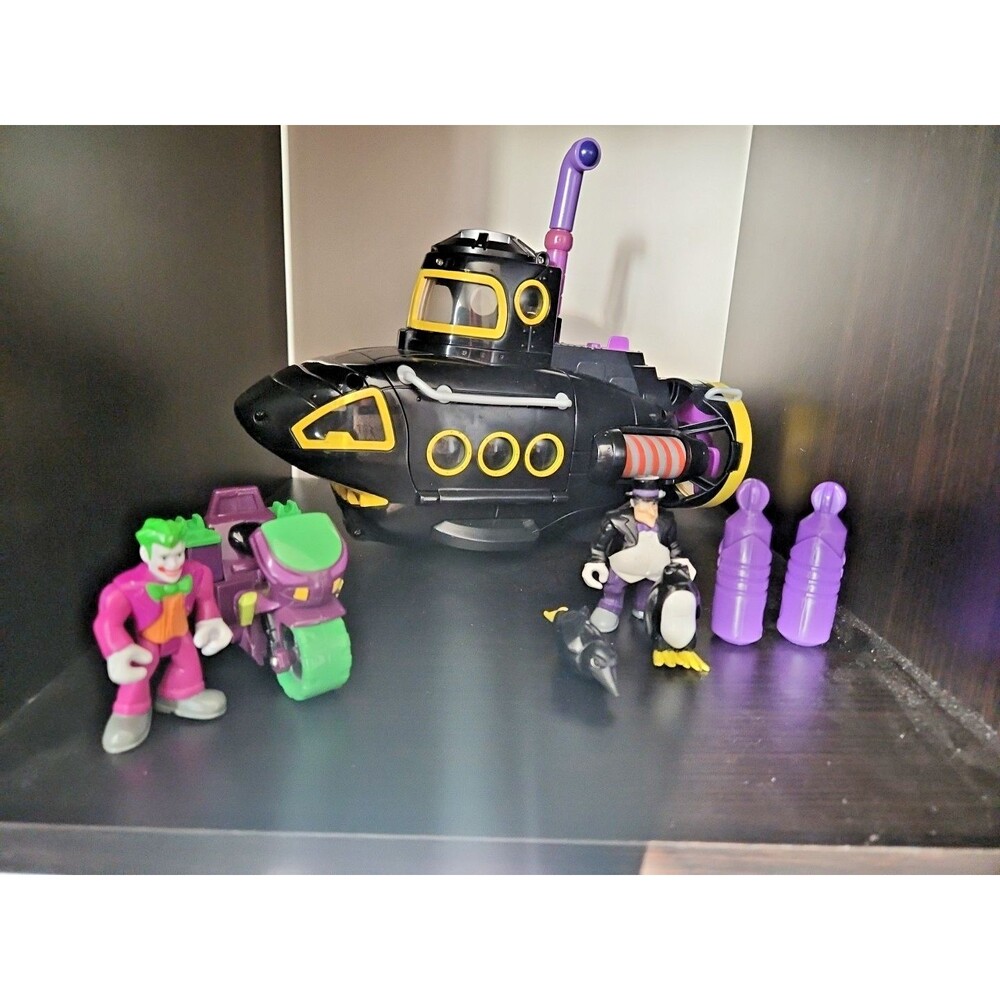 Fisher-Price Imaginext DC Super Friends Penguin & Joker Submarine Motorcycle EUC